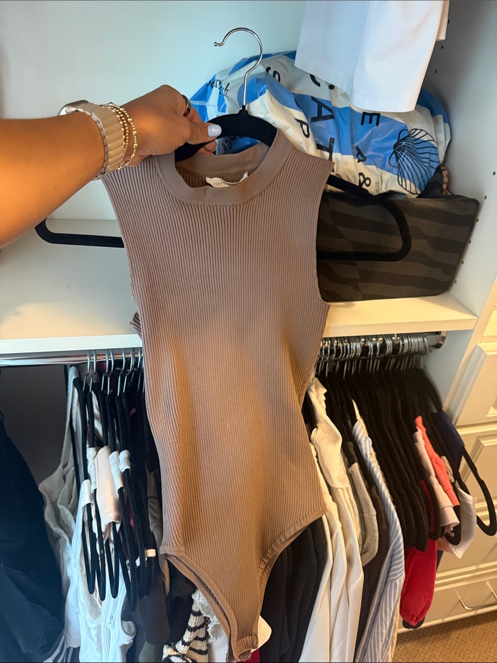 Ribbed Sleeveless Bodysuit - Taupe
